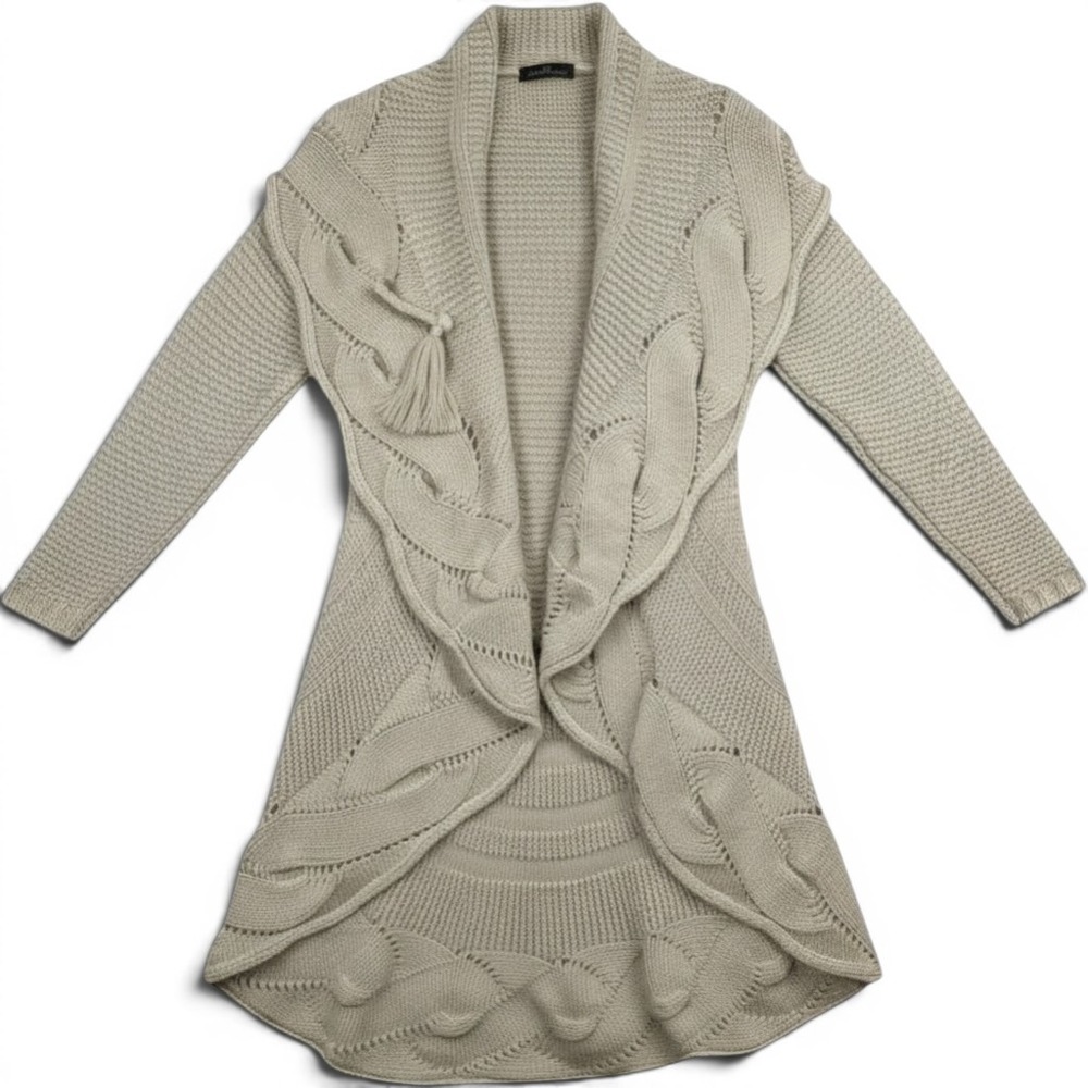 RANI ARABELLA Womens Oatmeal Cashmere Cardigan Sweater SZ M